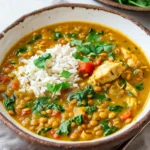 Kurkuma-Hühnchen-Linsensuppe mit Spinat First Image First Image